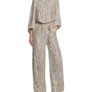 VINCE CAMUTO: Women's Jewel-Neck Tie-Waist Sequin Jumpsuit